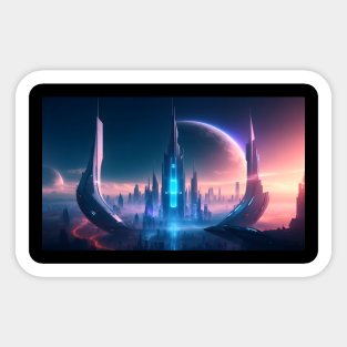 Futuristic city with beautiful sky landscape Sticker